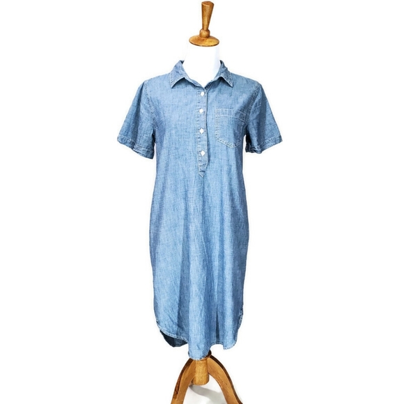 GAP Dresses & Skirts - GAP Chambray Popover Denim Shirt Dress in Indigo 100% Cotton Size XS Petite